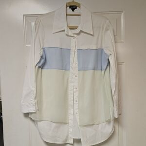 Worth White, Blue, And Mint Green Button Down Shirt with Color-Block Design
